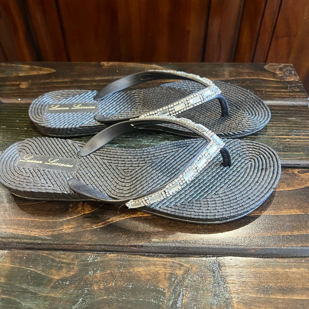 Lauren Lorraine Black and Rhinestone Beaded Sandals - Picture 2 of 4